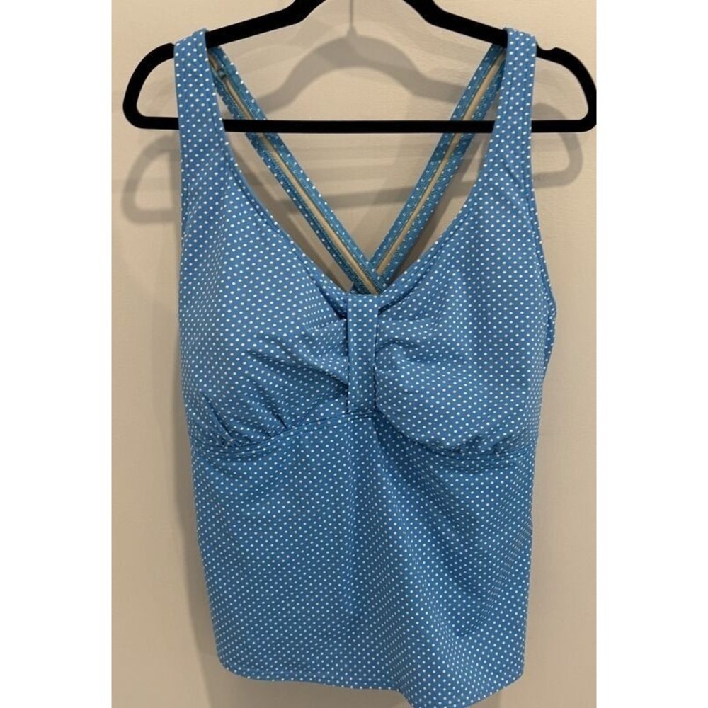 Lands End Womens‎ Tankini Swimsuit Top Light Blue Dot Mastectomy Size 22W